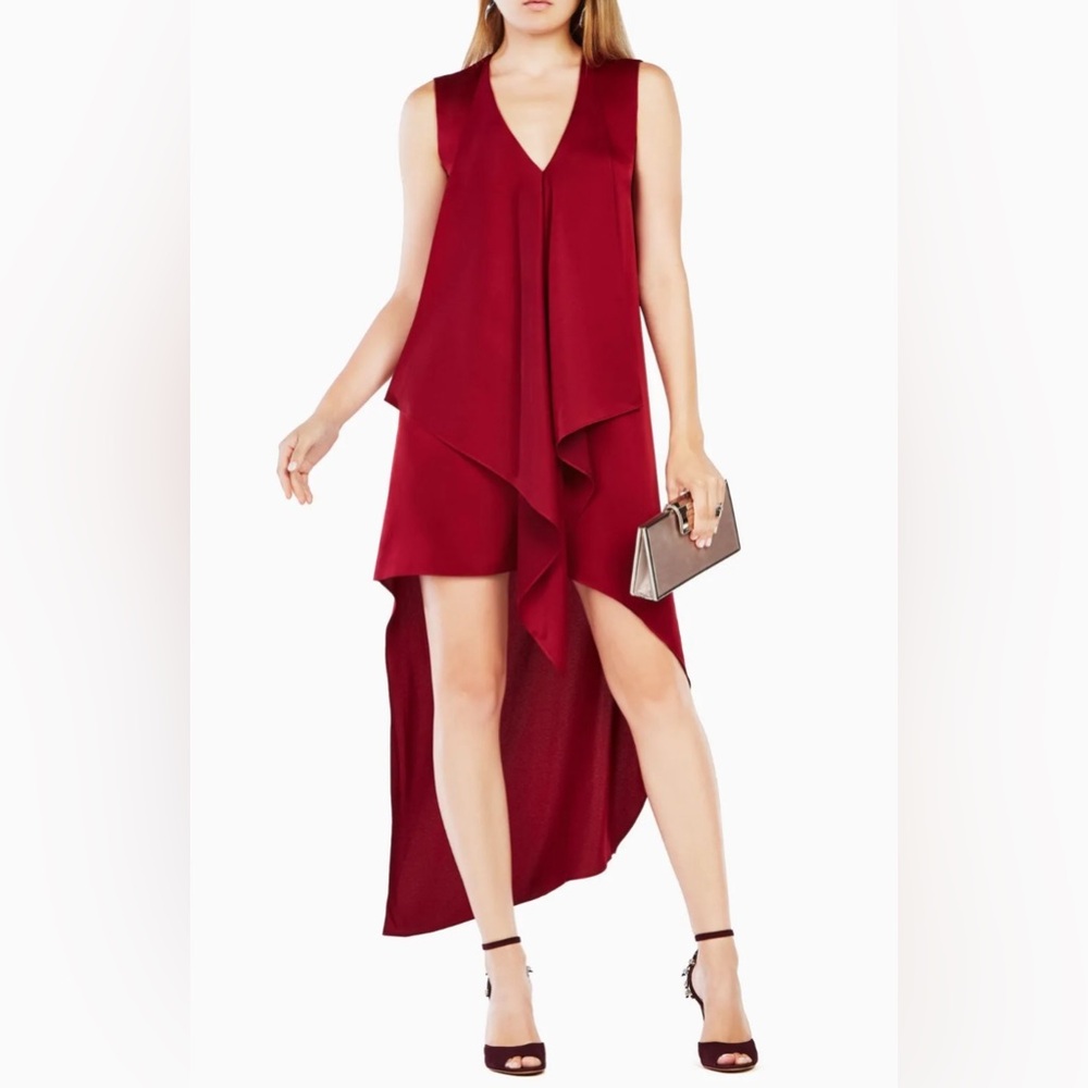 BCBG MAXAZRIA DEEP CRANBERRY TARA HIGH-LOW DRESS SIZE XS